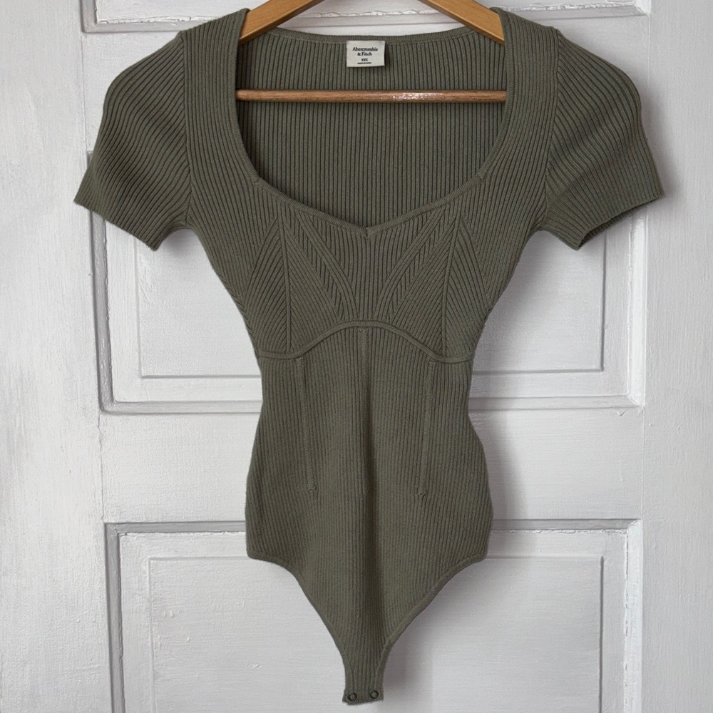Abercrombie & Fitch Olive Green Ribbed Scoop Neck Bodysuit